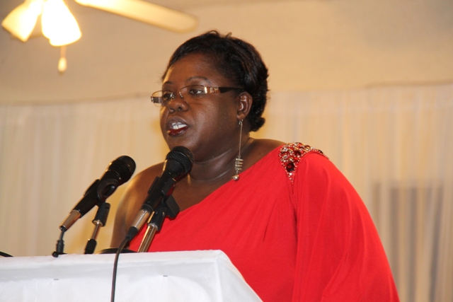 Junior Minister of Youth and Sports on Nevis Hon. Hazel Brandy-Williams delivering remarks at the Department of Youth and Sports Awards Ceremony and Gala on April 26, 2014 at the Occasions Conference Centre at Pinney’s Industrial Site